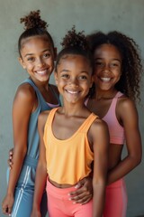 Fototapeta premium Niñas deportistas sonrientes vistiendo ropa deportiva vibrante