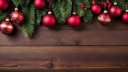 (Focus on Warmth & Classic Feel)
Rustic Wood & Ruby Red Charm:
A Classic Christmas Border for Your Festive Greetings.