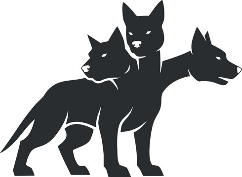 Stylized vector illustration of three dogs in a minimalist geometric design, ideal for pet-related branding and artwork
