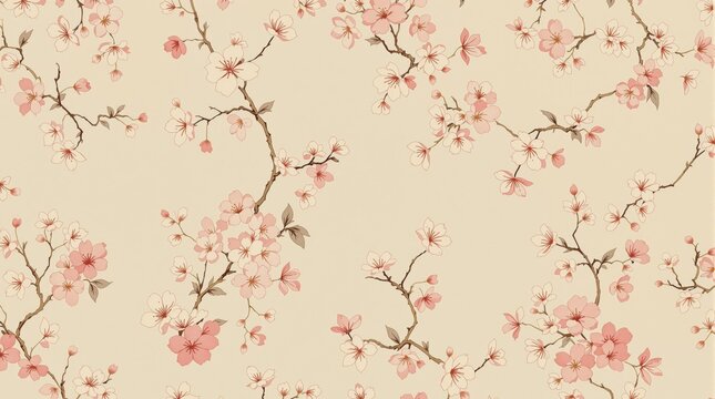 Elegant Pink Cherry Blossom Seamless Pattern.  japanese patterns	