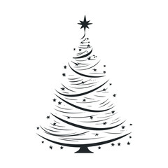 Stylized Christmas tree made of curving horizontal lines.