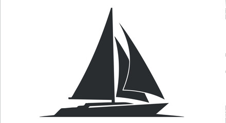 Minimalist black and white vector illustration of a sailboat design for nautical and maritime projects
