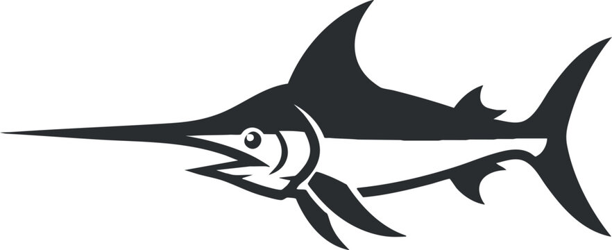 Stylized vector illustration of a marlin fish in a sleek, minimalist black design suitable for marine-themed branding and artwork