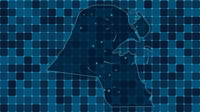 Digital grid map animation of Kuwait, Technology, Communication, Transportation