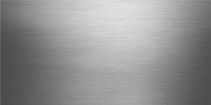 Brushed metal surface with a silver texture and metallic reflection pattern for an industrial design backdrop