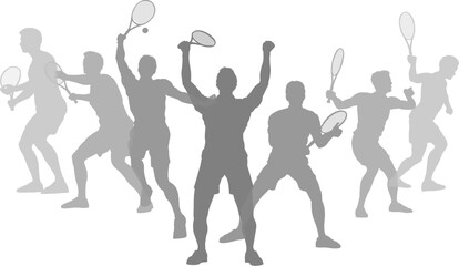 Silhouette Tennis players set. Active sports people healthy players fitness silhouettes concept.