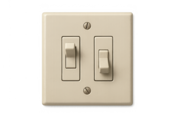 Double toggle light switch controlling power and electricity, turning lights on and off, with transparent background