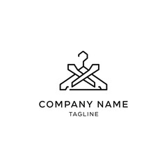 Minimalist crossed clothes hangers logo design concept.