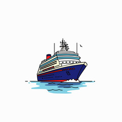 Obraz premium A vibrant illustration of a majestic cruise ship gracefully navigating the open sea, symbolizing luxurious travel, adventure, and unforgettable ocean voyages.