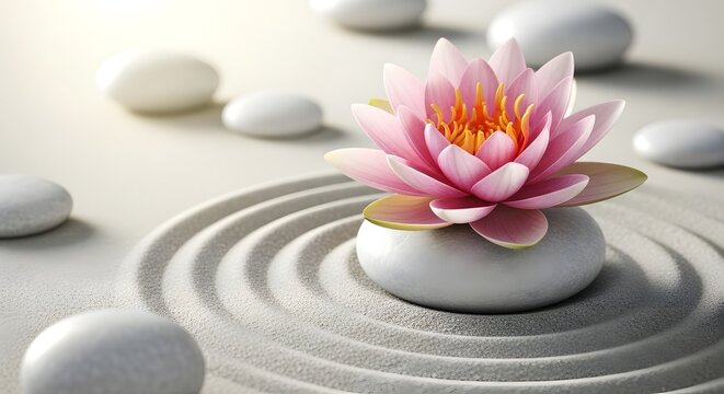 Zen garden with a blooming lotus flower