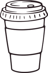 Black and white line drawing of a disposable coffee cup