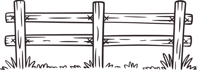 Black and white line drawing of a wooden fence post