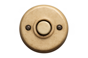 Vintage door bell button with antique details, aged plastic showing history, retro electrical switch element
