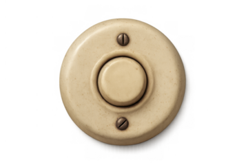 Old doorbell mechanism presenting a classic cream button on a transparent background for retro design and home renovation concepts