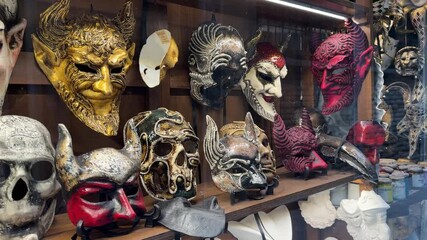Carnival masks in Venice Italy. Terrible devil, crap, daemon villains masquerade mask for the Venetian festivale. - Powered by Adobe