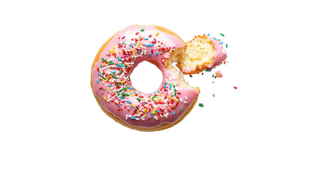 Doughnut with Pink Glaze and Sprinkles  on Transparent Background