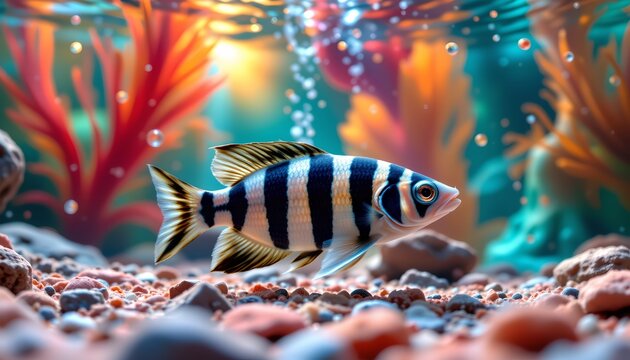 Underwater Zebra Pleco Dreamlike Aquarium Scene.