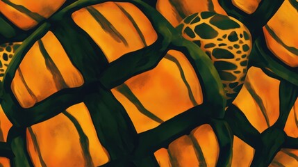 Turtle shell texture with copy space. Close-up turtle pattern. Reptile shell design. Turtle scales. Realistic turtle shell. Turtle design texture. Detailed turtle shell close-up. Wild Animal texture. 