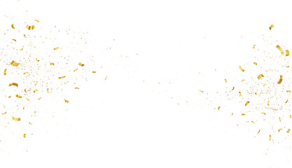 Gold Metallic Confetti Isolated on Transparent Background. Abstract Shiny Golden Glitter Splash Decoration. Festive Background. Design element for Merry Christmas and Happy New Year Card