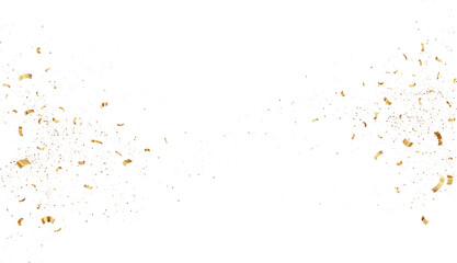 Gold Metallic Confetti Isolated on Transparent Background. Abstract Shiny Golden Glitter Splash Decoration. Festive Background. Design element for Merry Christmas and Happy New Year Card