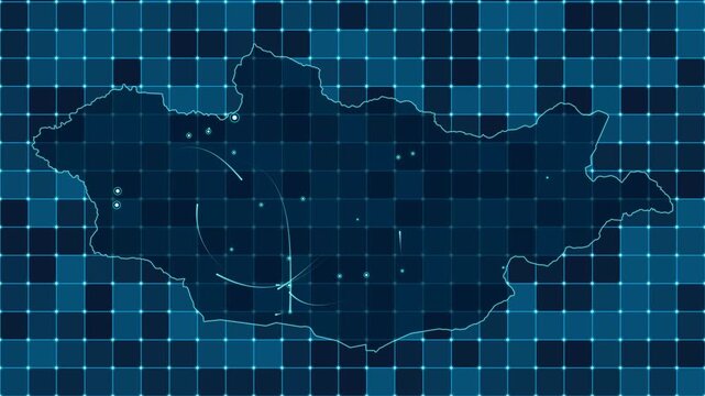 Digital grid map animation of Mongolia, Technology, Communication, Transportation