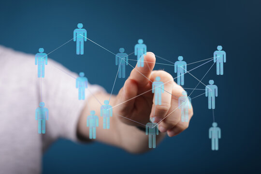 Connecting people and networks through digital technology. Human interface on virtual network, teamwork concept