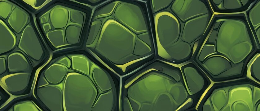 Turtle shell texture with copy space. Close-up turtle pattern. Reptile shell design. Turtle scales. Realistic turtle shell. Turtle design texture. Detailed turtle shell close-up. Wild Animal texture.	