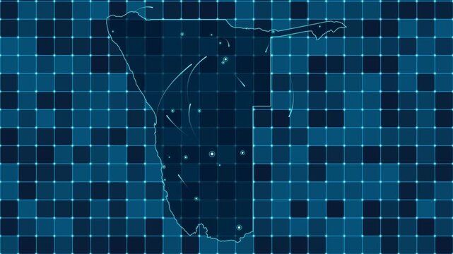 Digital grid map animation of Namibia, Technology, Communication, Transportation