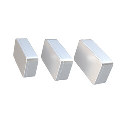3D Render three silver boxes are shown on a white background