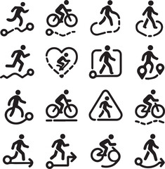 Activity route black white icons for running cycling walking navigation
