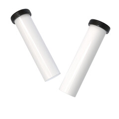 3D Render two white tubes with black caps on a white background