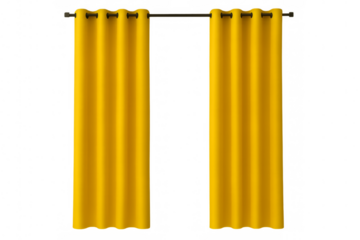 Yellow curtains with eyelets hanging on transparent background