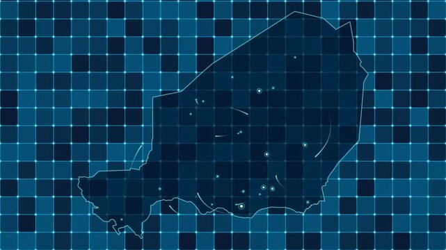 Digital grid map animation of Niger, Technology, Communication, Transportation