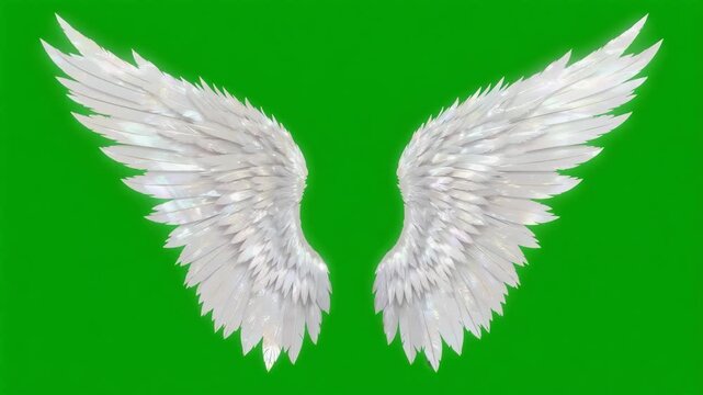 Angel Wings Animation on Green Screen Background Isolated Flapping Motion, Generative AI