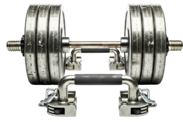 Heavy metal weight training equipment for gym workout isolated with transparent background
