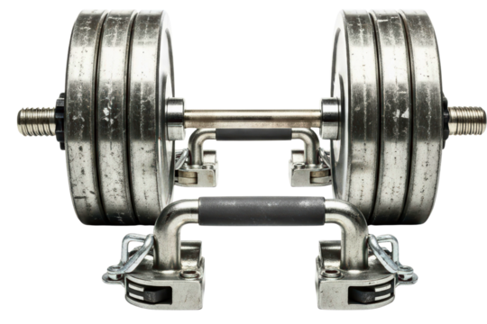 Heavy metal weight training equipment for gym workout isolated with transparent background