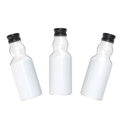 3D Render three empty white bottles with black caps
