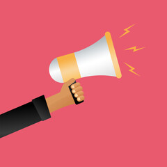 Flat Design Icon of a Human Hand Holding Loudspeaker