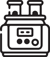 Black outline silhouette of a double toaster with bread slots and control buttons isolated on transparent background