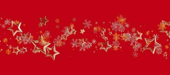 Christmas background with golden stars and snowflakes on a bright red background. Perfect for holiday design, greetings, cards and fe © vegefox.com