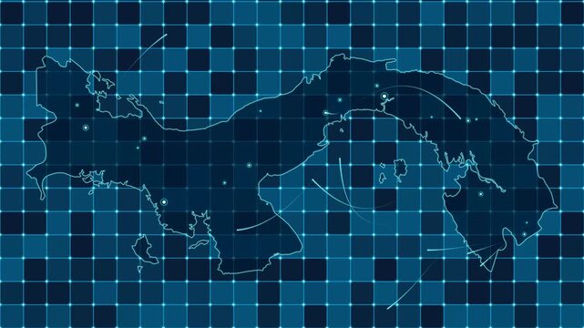 Digital grid map animation of Panama, Technology, Communication, Transportation