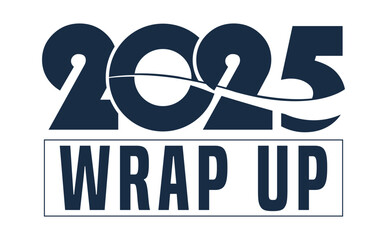 Modern “wrap up” typography logo in bold navy blue with dynamic swoosh line, isolated on white background, ideal for New Year events, business presentations, and futuristic branding designs. © bibin