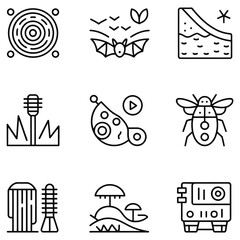 Nature and Technology Icons Set Keywords: nature, technology, icons, set, bat, moon, night