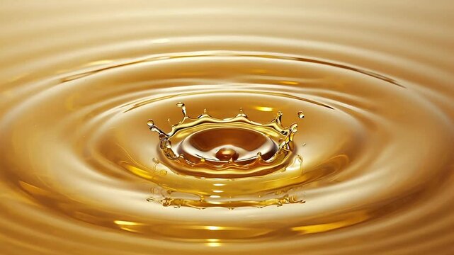 Golden Water Drop Creating Ripple and Crown Splash