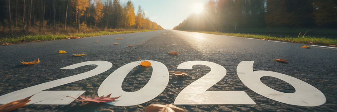 Envision the road ahead to 2026 with autumn leaves and a sunlit path, inspiring hope and new beginnings for the coming years and future progress