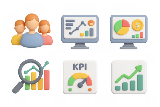 Colorful dashboard icons for data analysis and business management design