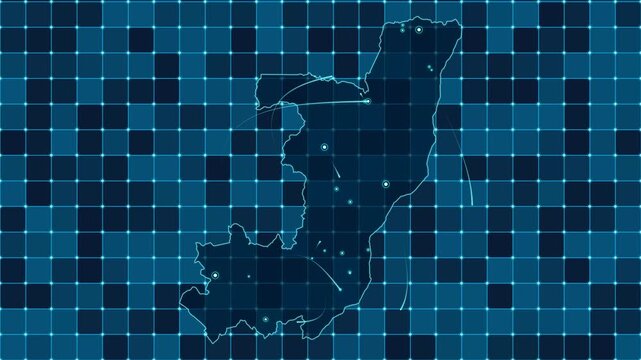 Digital grid map animation of Republic of the Congo, Technology, Communication, Transportation