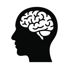 Silhouette of a human head revealing a detailed brain illustration