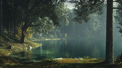 Imagine a hidden spot by a quiet lake, where the forest and water meet. What feelings of solitude and relaxation come over you in this secluded place?