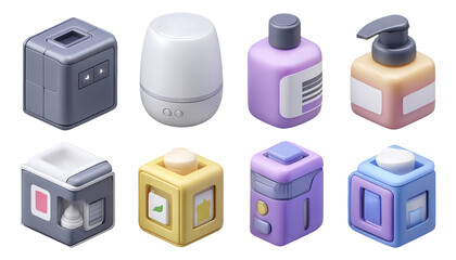 Minimalist 3D Illustrations of Soft Colored Wellness Lifestyle Devices and Bottles